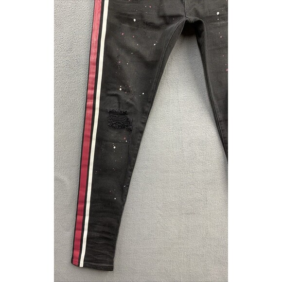 Reelistik NYC Denim Jeans Men's Size 32 Black Wash Racerstripe Paint Splash - Picture 3 of 16